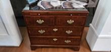 32" Glass Top Antique Style Wood Writing Table with (4) Drawers