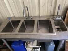 48" x 24" Stainless Steel three compartment sink with small hand sink great for a food truck Comes m