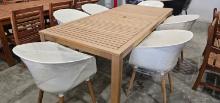 Alama Lot 39" x 88" Outdoor Dining Table with (6) Chamonix White Bucket Chairs
