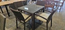 Liberty Small Square 32" x 32" Glass Top Outdoor Table with (4) Matching Liberty Arm Chairs