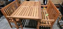 451 35" x 59" Outdoor Eucalyptus Dining Table with (2) 363 4' Benches
