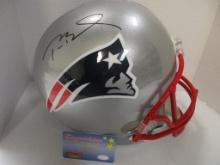 Tom Brady of the New England Patriots signed auto full size football helmet Mounted Memories COA