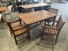 BRAND NEW FSC SOLID WOOD 5 PIECE PATIO DINING SET.
