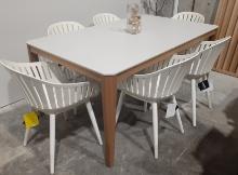 Two Toned Wooden Table with 6 Plastic/Aluminum Chairs - 39 x 67 inches