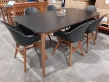 Two Toned Wooden Table and 6 Plastic/Aluminum chairs w cushions-40 x 74 inches