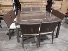 Synthetic Wicker table with glasstop and 8 matching chairs - 59 x 59 inches
