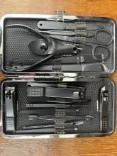 (2) Manicure Set 15 pcs S.S Black Leather Case