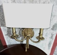 Brass, 2 Bulb, Illuminated Wall Sconce with Shade, 14" W X 18.5" H