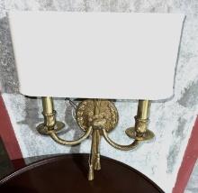 Brass, 2 Bulb, Illuminated Wall Sconce with Shade, 14" W X 18.5" H