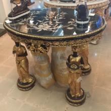 Oval Black Marble Table with Mother of Pearl - 40 x 31 inches
