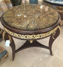24kt Gold leaf Round table with tiger eye top - 31 inches diameter