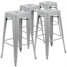 Flash Furniture Set Of 4 Metal Bar Height Stools 4-ET-31320-30-SV-R-GG