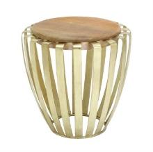 Tall Drum Accent Table Round Wood Brass Cage Decor 28603