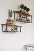 Kalalou Set of 2 Recycled Wood and Metal Shelves CQ6915