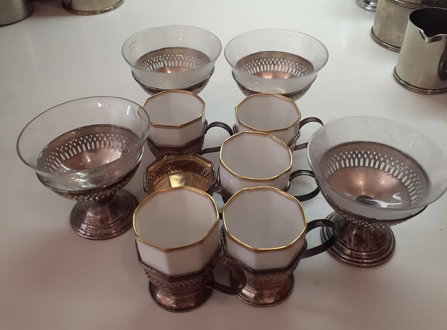 Sterling Silver Cup holders and cups - lot of 10