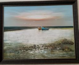 Signed Artwork by W Van - Boats on Shore - 53.5 x 41.5 in