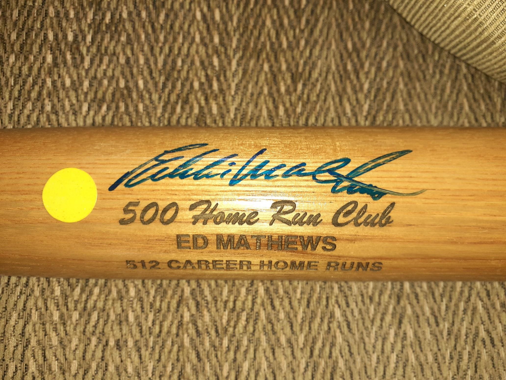 Baseball Bat Signed By Eddie Matthews - HOF - 500 Home Run