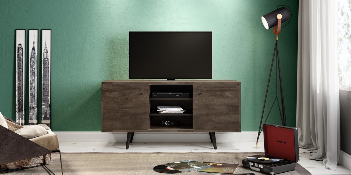 BRAND NEW WOOD 53W x 18L x 26H TV STAND IN OAK COLOR WITH SHELVES - ORIGINAL PACKAGING