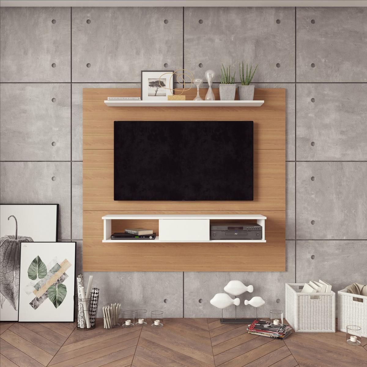 BRAND NEW INDOOR 71" TV BOARD WITH SHELF WHITE/WALNUT - ORIGINAL PACKAGING