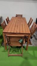 OPEN BOX - BRAND NEW OUTDOOR  83â€� x 33â€� 100% FSC Solid Wood Table with 6 Folding Chairs