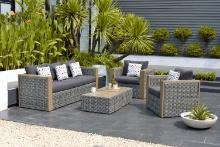 BRAND NEW OUTDOOR SYNTHETIC WICKER & ALUMINUM FRAMING 5-PERSON SEATING SET GREY - ORIGINAL PACKAGING