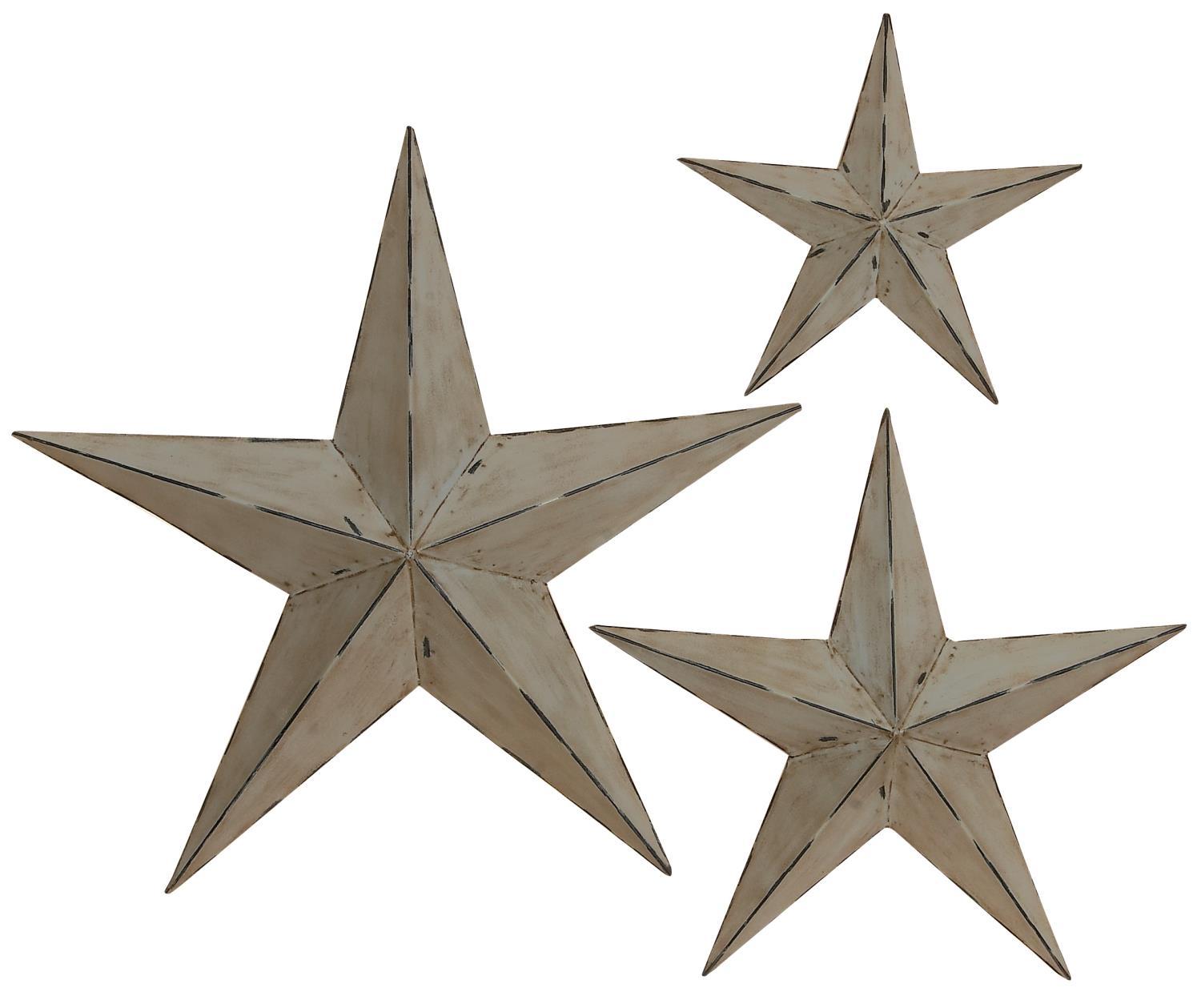 Trendy Set of 3 Star Sculptures Patina Green Color Sizes Wall Home Decor 75686