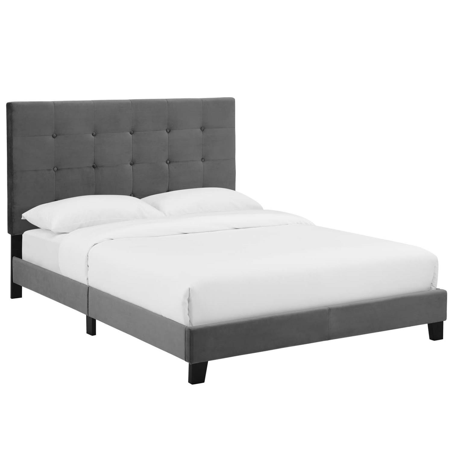 Modway Melanie Full Tufted Button Velvet Platform Bed With Gray MOD-5819-GRY