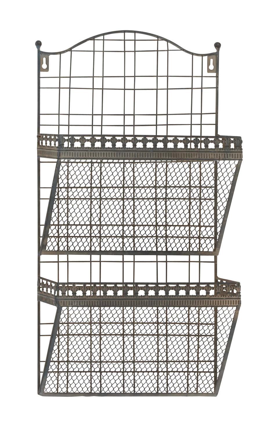 Metal Wall Rack 2 Wire Mesh Storage Baskets Home Office Decor 66567