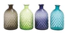 Funky Set of 4 Short Vase Bubble Grey Green Purple Blue Glass 67455