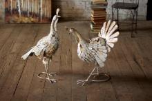 Kalalou Set of 2 Antique White Metal Turkeys CZG1039