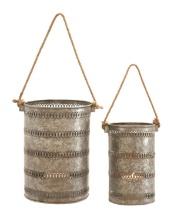 GwG Outlet Vintage Style Set of 2 Galvanized Metal Lanterns 38188