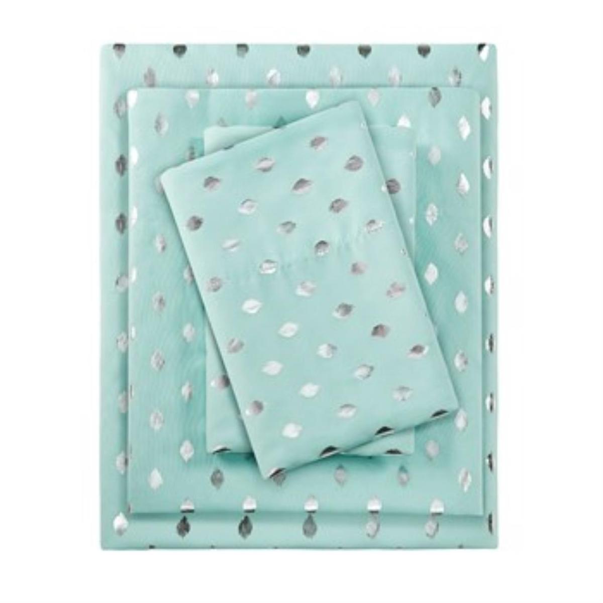 Intelligent Design Full Printed Sheet Set With Aqua And Silver Finish ID20-1738