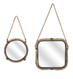 Imax Set of 2 Traditional Brown Molyneux Jute Metal Mirrors 74272-2