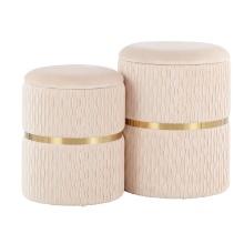 Lumisource Cinch Nesting Ottoman Set With Gold And Cream Finish OT-CINCH AUVCR