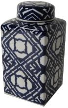 A & B Home Valora Blue And White Square Lidded Jar 69663