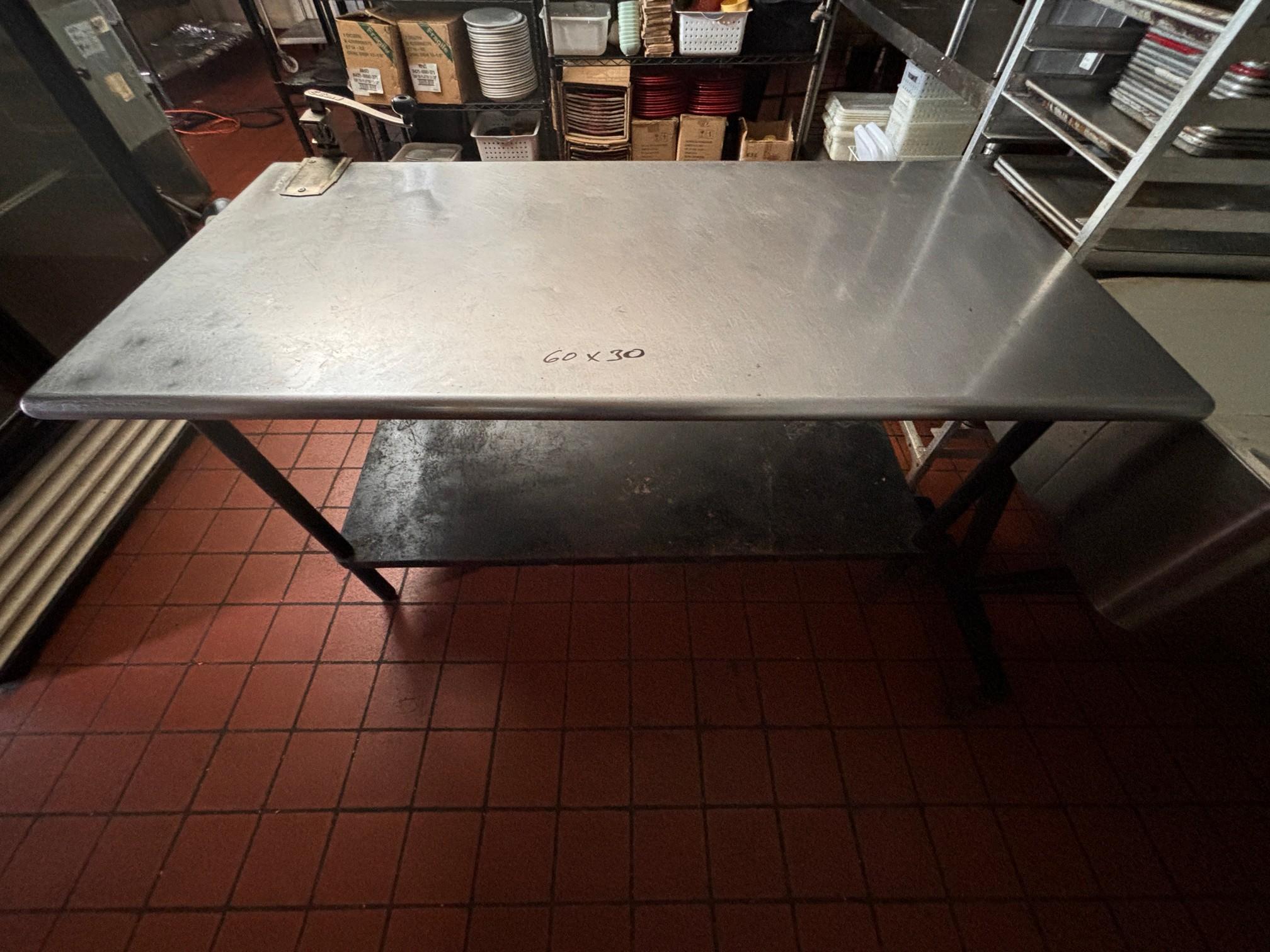 All S.S. 60" x 30" Work Top Table with #10 Can Opener & Undershelf