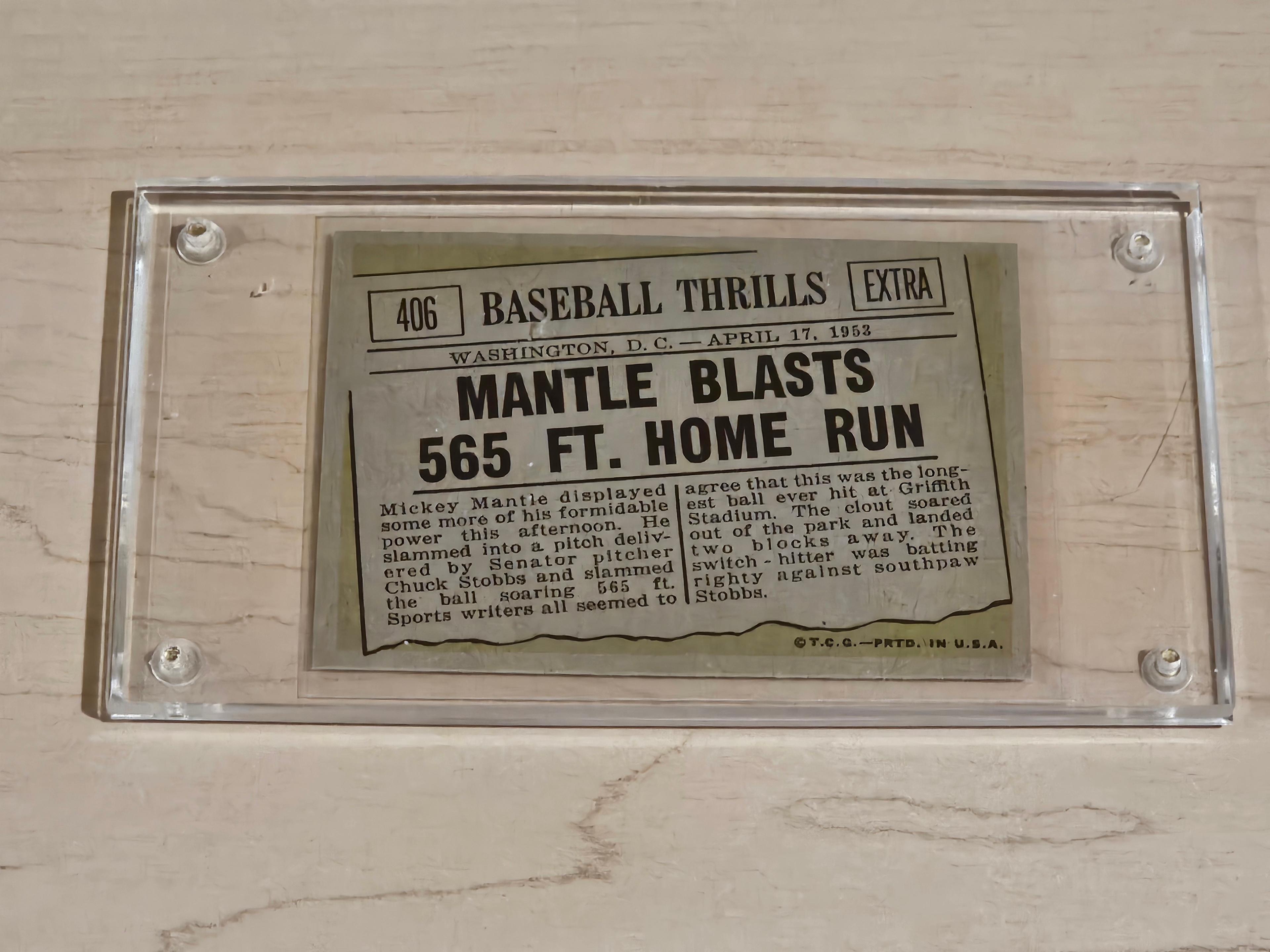 Mickey Mantle Framed 565' Home Run Collectible