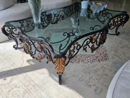 Designer 48" x 71" 1" Glass Top Coffee Table with Metal Legs and Gold Accents - Made by Same Designe