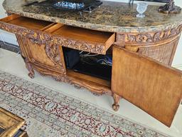 Maitland-Smith 63" Bull Nose Marble Top Wood Credenza