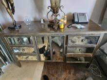 60" Mirrored Credenza and 36" Matching Nightstand