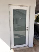 Impact Frosted Glass Door with Aluminum Frame, 80" H X 35" W