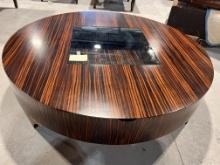 Round Coffee Table ade in Ebony Makassar with Center Opening for Displays - 47.5" in Diameter