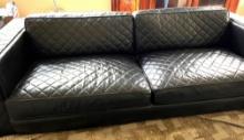 Zamaboni Blaack Leather Quillted Sofa, 96" X 40", Showroom Sample, To Be Picked Up in Davie Made Fro