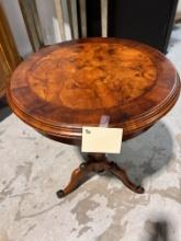 Beveled Bullnose Round Wood Side Table with Exquiste Marquetry - 22 D x 27 H in - Made in Italy - Es