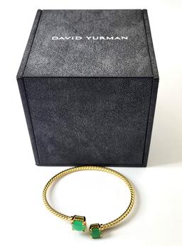 David Yurman 18k Yellow Gold Bangle Cuff Green Stone Bracelet