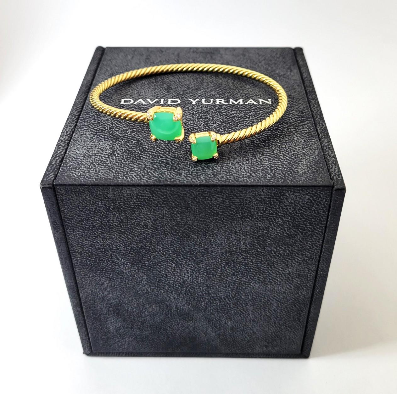 David Yurman 18k Yellow Gold Bangle Cuff Green Stone Bracelet