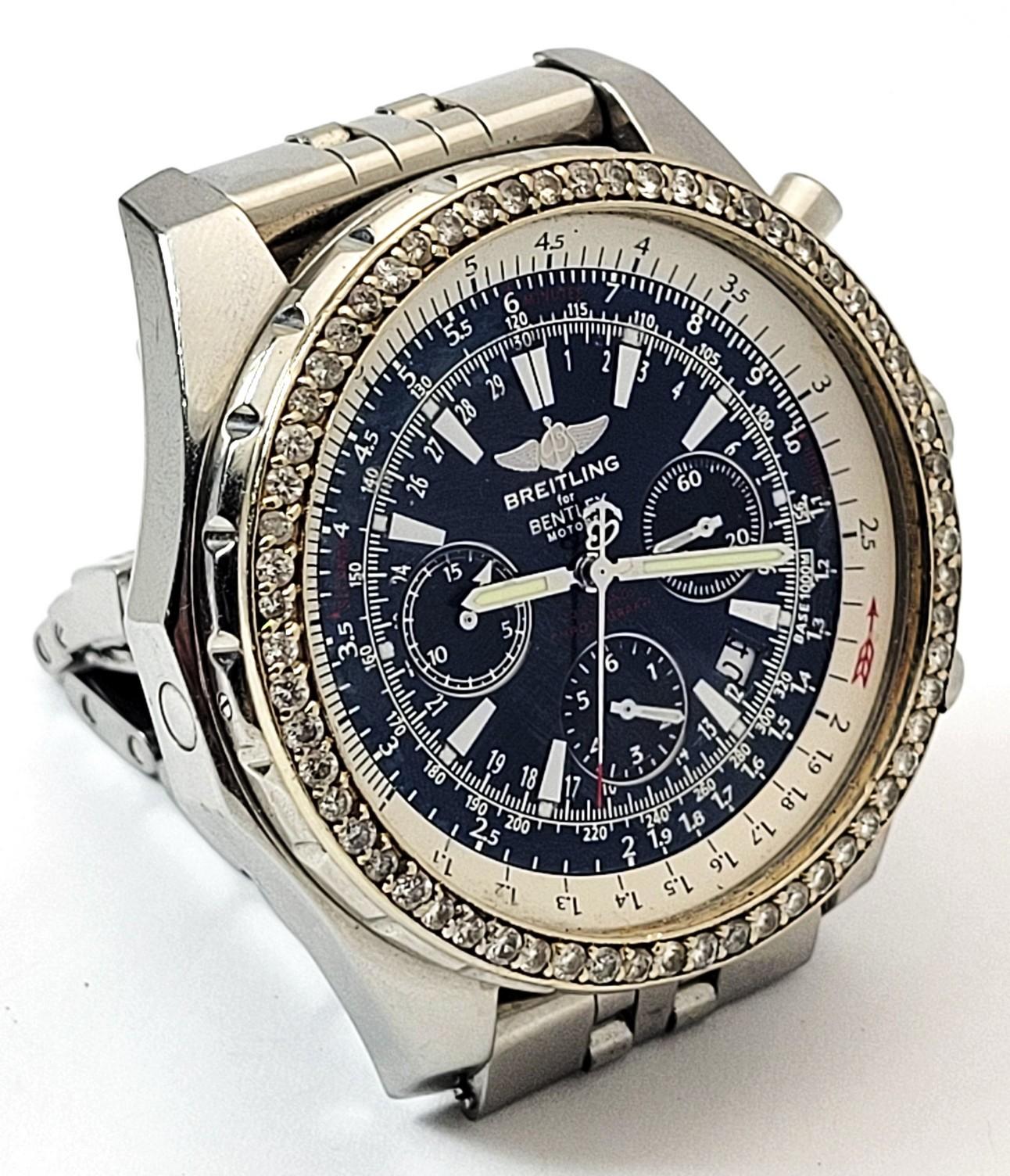 Mens Breitling Bentley Diamond Bezel St. STeel Chronograph Watch