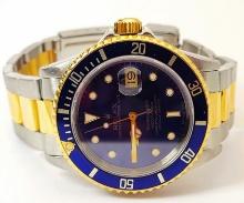 Mens ROLEX Two Tone Blue Face 18k & ST. Steel Submariner Watch