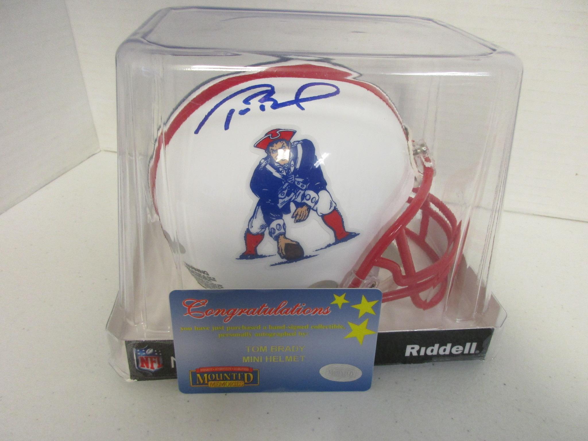 Tom Brady of the New Engalnd Patriots signed autographed mini football helmet Mounted Memories
