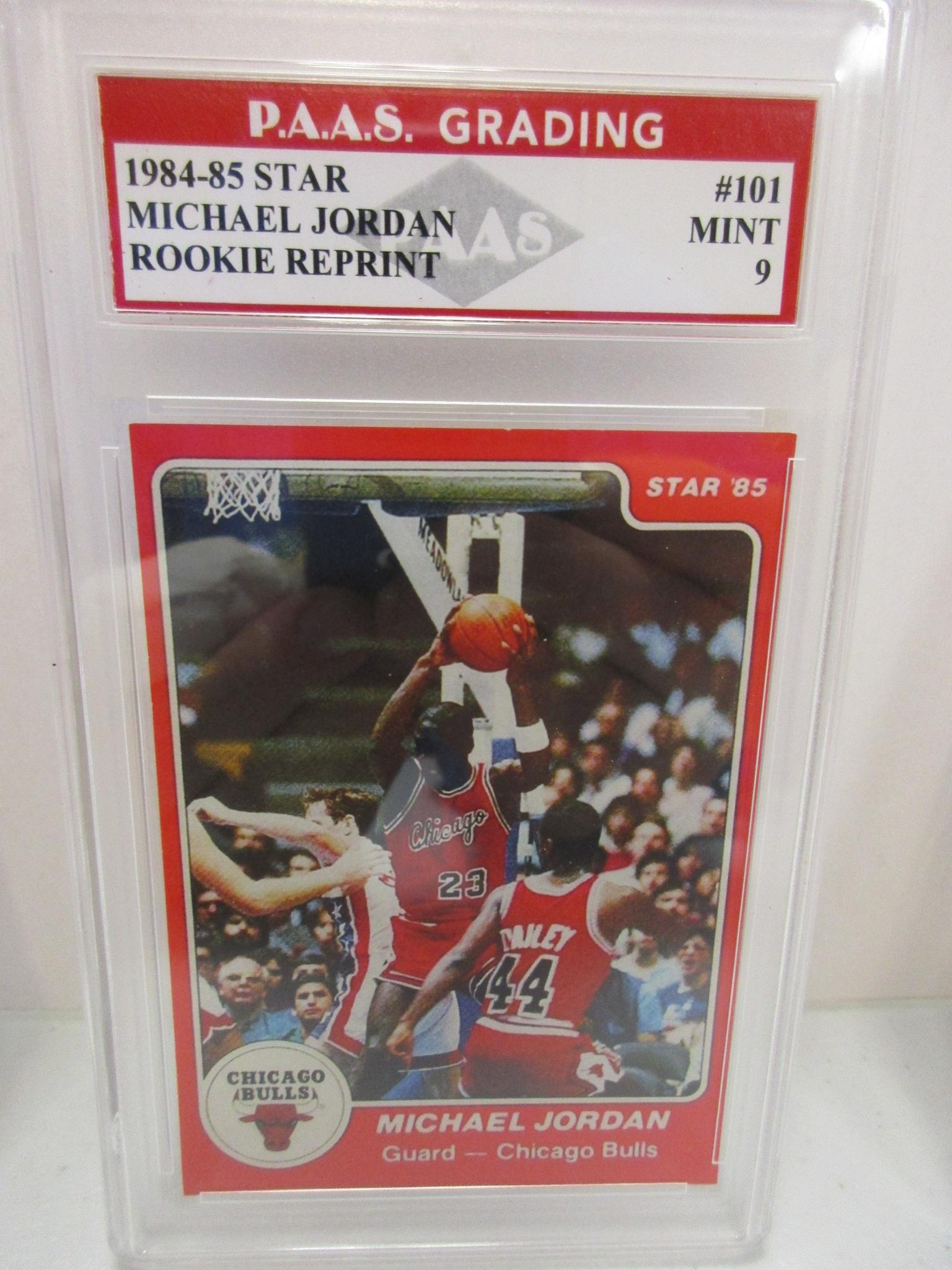 Michael Jordan Chicago Bulls 1984-85 Star ROOKIE Reprint #101 graded PAAS Mint 9